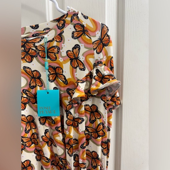 Posh Peanut Bowie Adult Orange and White Butterfly pullover sweater - Picture 2 of 6